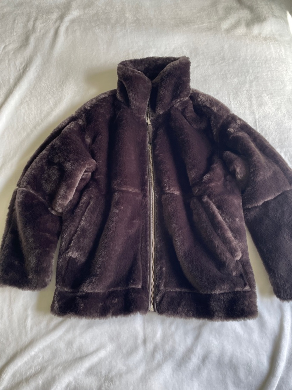 NWOT H&M Dark Brown Teddy Jacket - Plush Zip-Up Coat Faux Fur Soft Cozy Cute